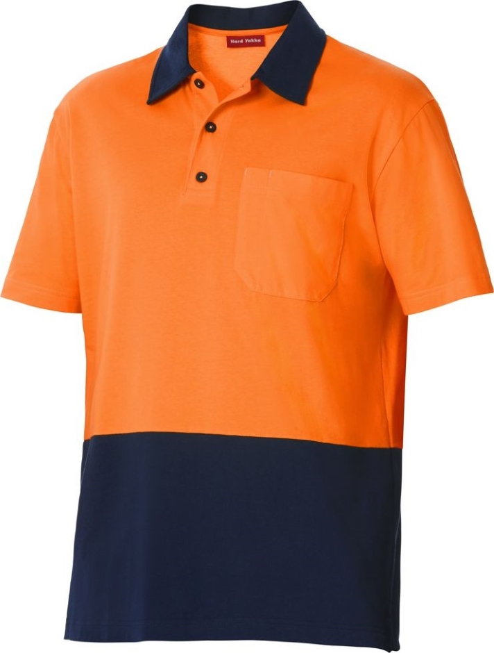 Other view of Men's 2-Tone Polo T-Shirt – Cotton Single Jersey – Orange/Navy – X-Small – Y11376 – Foundations – Hard Yakka