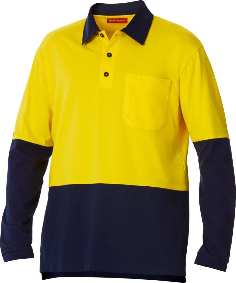 Other view of Men's 2-Tone Polo T-Shirt – Cotton Single Jersey – Yellow/Navy – X-Small – Y11360 – Foundations – Hard Yakka