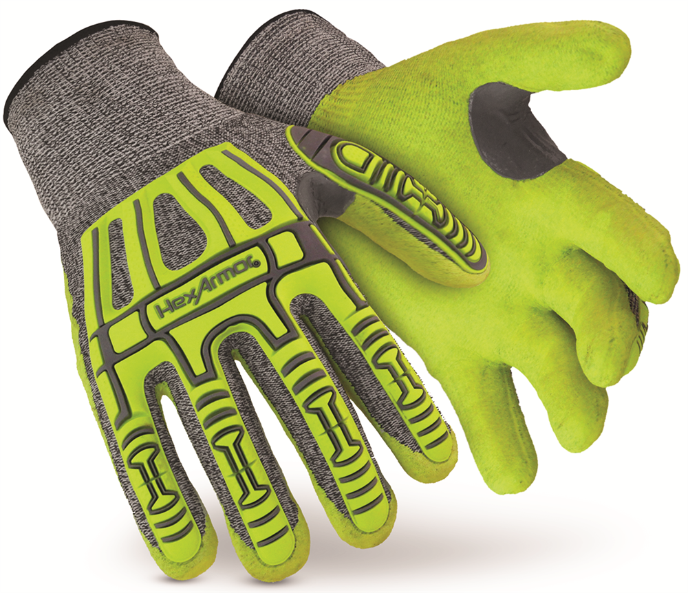 Other view of HexArmor Rig Lizard Thin Lizzie 2090X Nitrile Cut & Impact Resistant Gloves - Hivis Yellow XL - Palm Coated Thumb Crotch