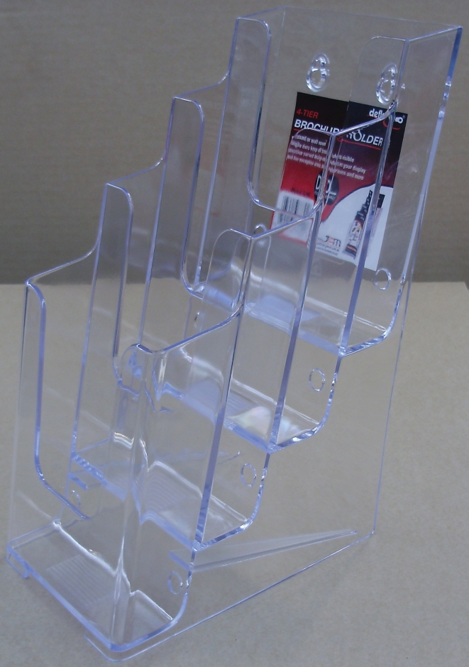 Other view of Wall Mount Brochure Holder Portrait - 4 Compartment - DL Size - Polystyrene - Clear - 123 mm W x 254 mm H - JP77701 - Deflect-O