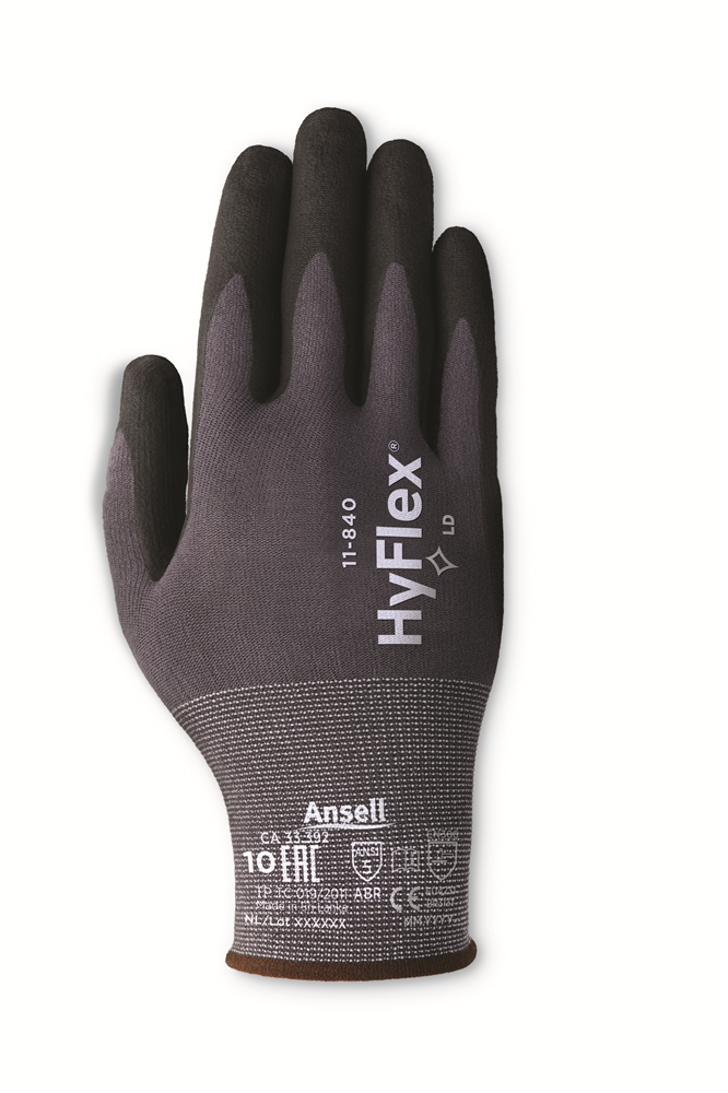 Other view of Ansell Earth HyFlex® 11-840 General Purpose Gloves - 15 Gauge Nylon Liner - Nitrile Palm Coat - Silicone/Latex Free/Antistatic - Grey/Black - 9