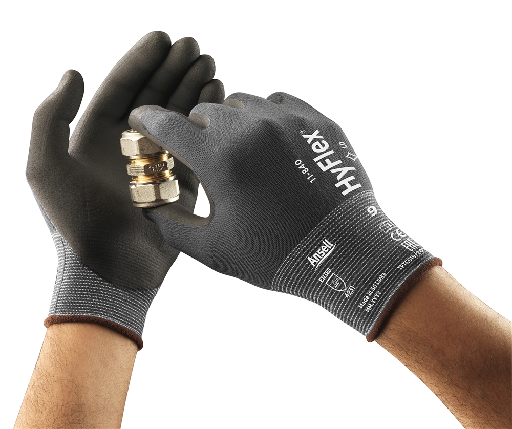 Other view of Ansell Earth HyFlex® 11-840 General Purpose Gloves - 15 Gauge Nylon Liner - Nitrile Palm Coat - Silicone/Latex Free/Antistatic - Grey/Black - 9