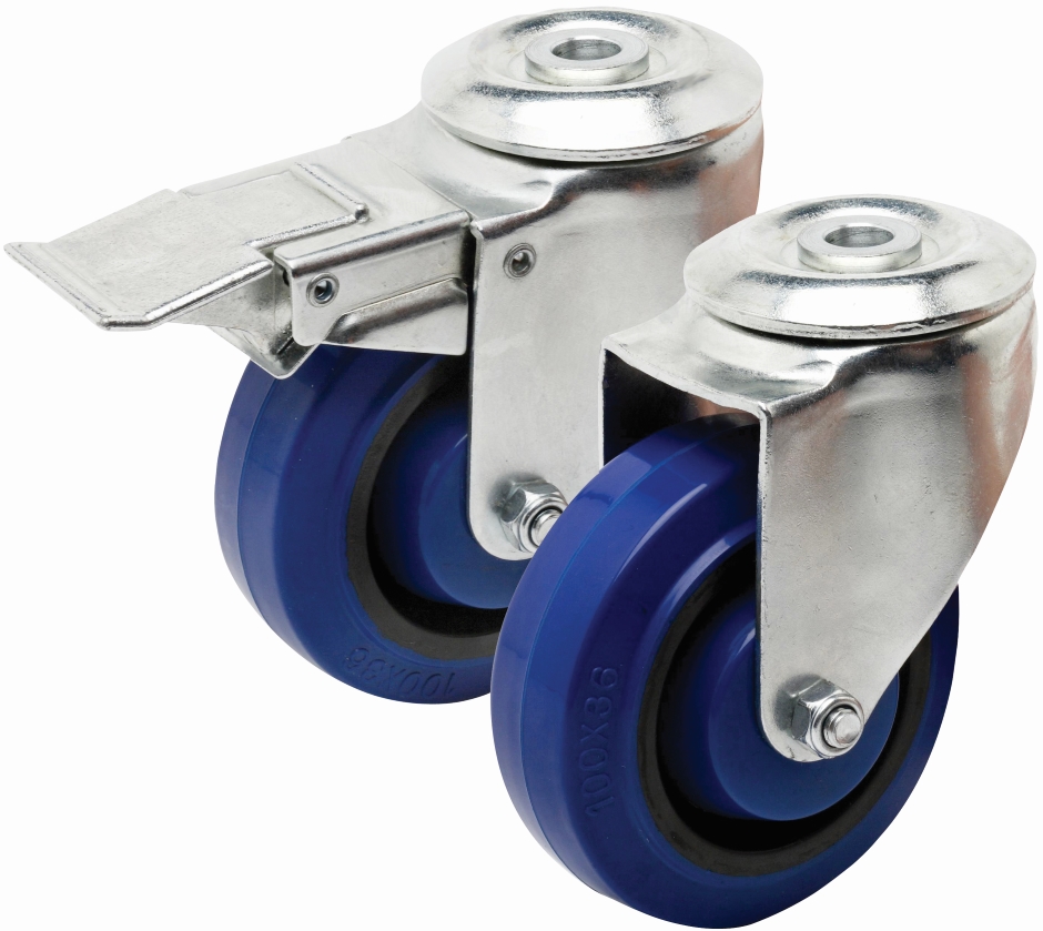 Other view of Castor with Total Lock Brake - Bolt Fitted - Swivel - M12 - 140 kg - Rubber Tyre - Blue - 100 mm - i6 Series - Easyroll - EHI