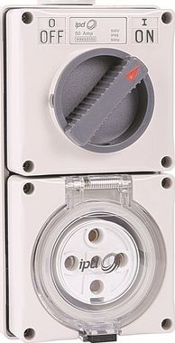 Other view of IPD W66SS550 Socket Switched Outlet Combination - 5 Round Pins With 3 Pole Switch - IP66 - 50A - 500V - Grey