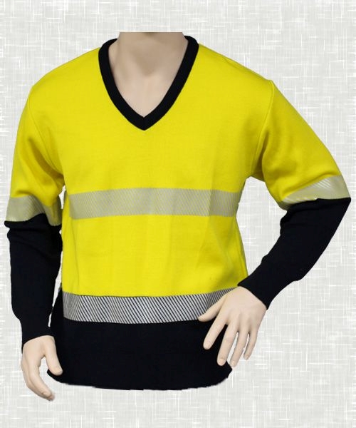 Other view of 2-Tone Men's Jumper With Reflective Tape – Wool – Yellow/Navy – 2X-Large/22 – V26HVTID – Interknit