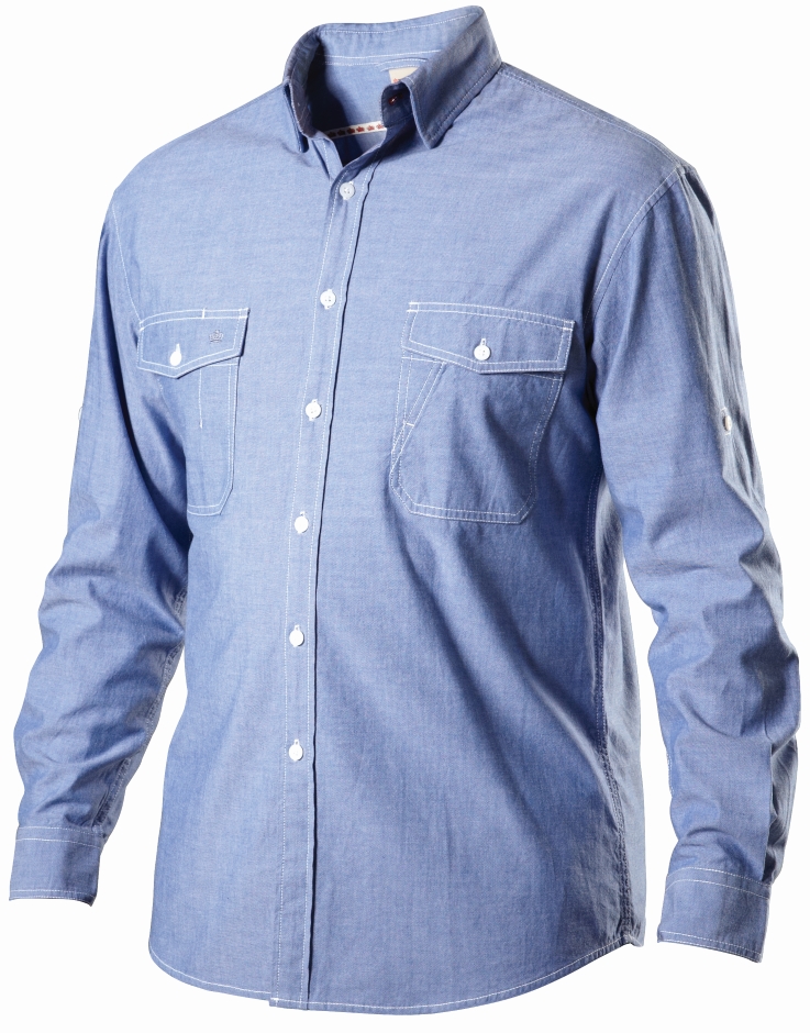 Other view of King Gee - Men's Chambray Shirt – Cotton – Blue thread Toning's <br> – 50 – K04320