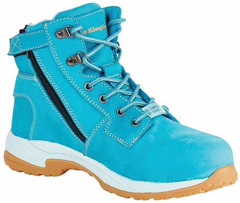 Other view of Women's Safety Boots - Ankle - Lace-Up with Zipper - Full Grain Nubuck Leather - Teal - Size 9.5 - K27370 - Tradie - King Gee