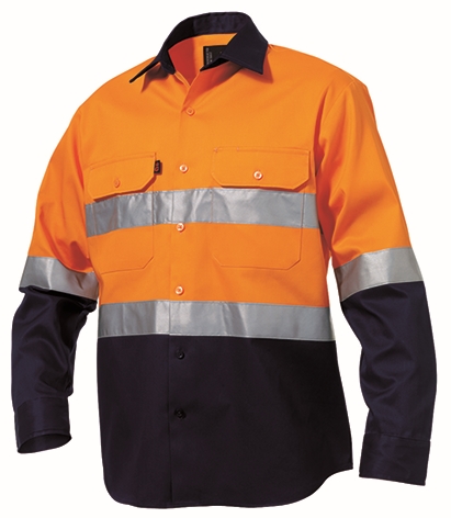 Other view of Men's Reflective Spliced Drill Shirt – Cotton – Orange/Navy – Large – K5431G – King Gee