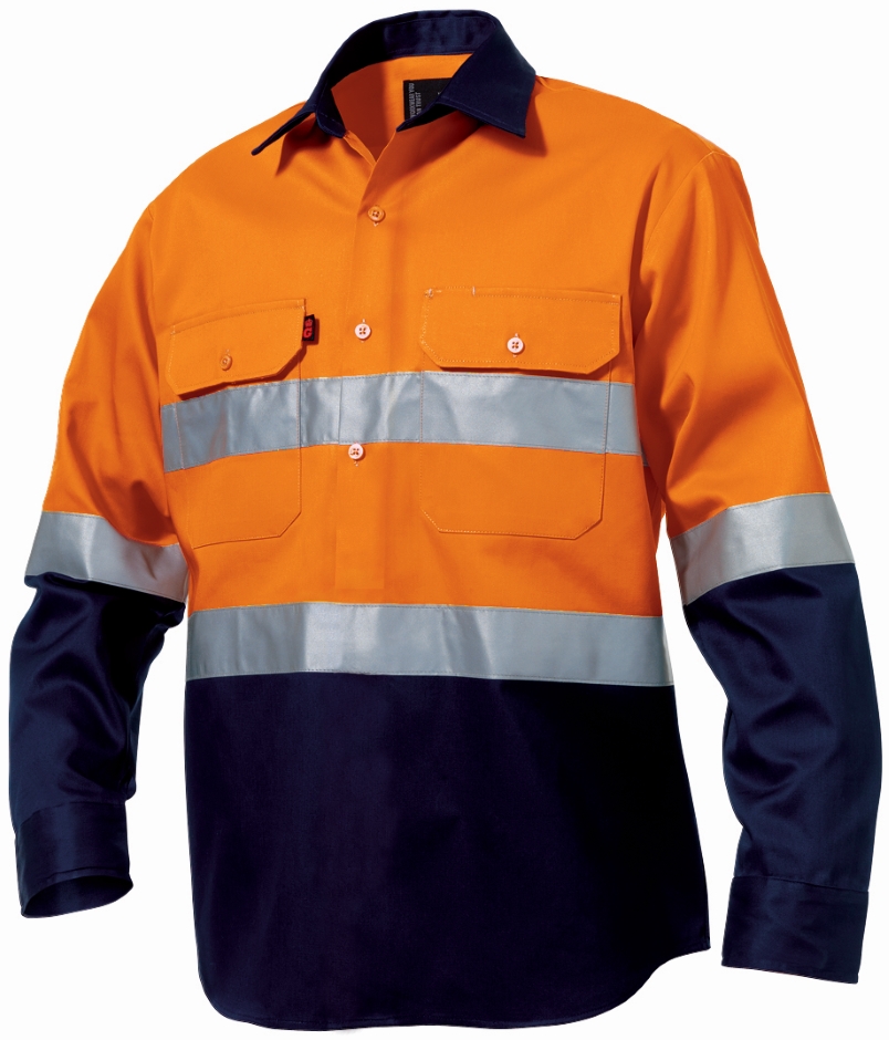 Other view of Men's Reflective Spliced Drill Shirt – Cotton – Orange/Navy – Small – K54325 – King Gee