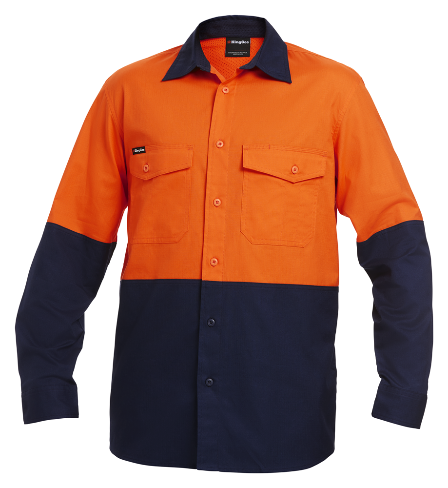 Other view of Men's WorkCool2 Spliced Shirt – Cotton – Orange/Navy – 2X-Small – K54870 – King Gee