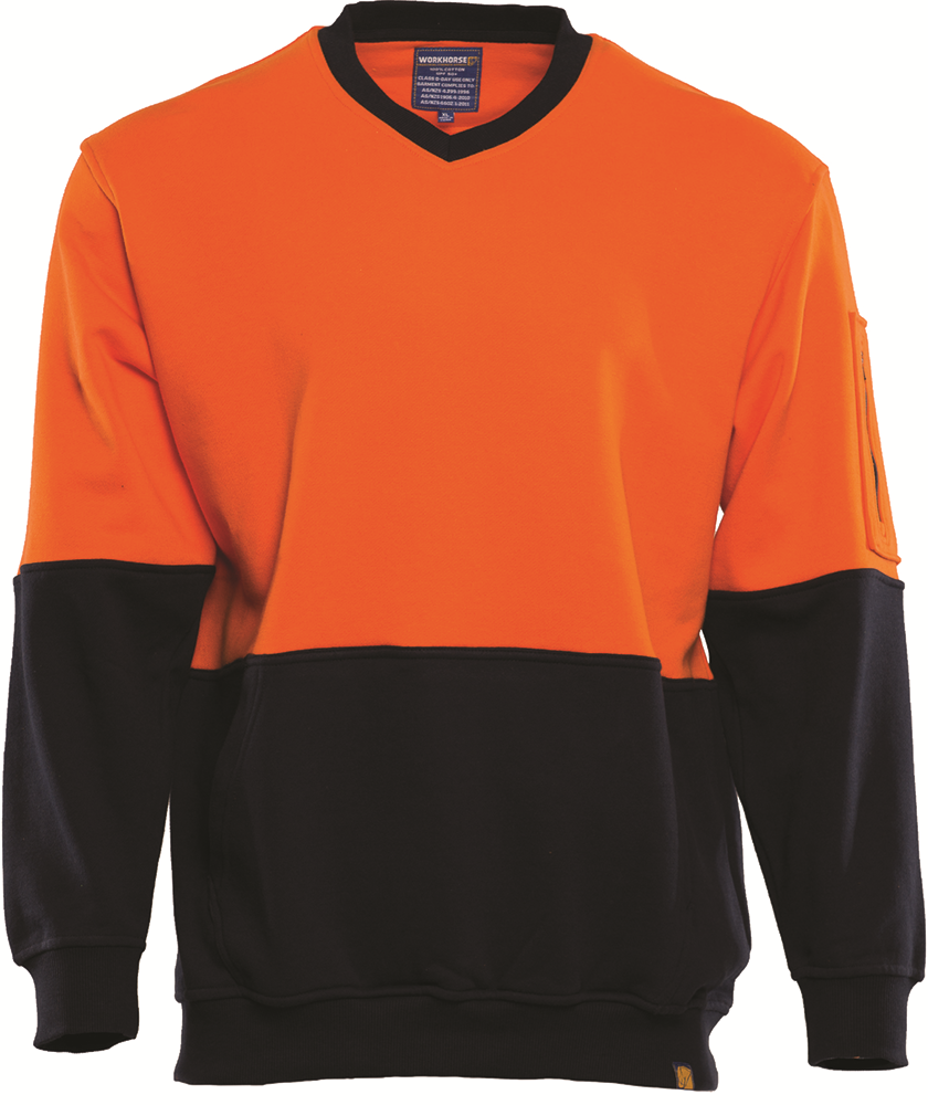 Other view of Men's Pullover – Cotton – Orange/Navy – Small – MFL001 – Workhorse