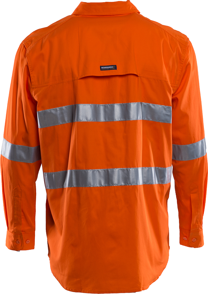 Other view of Workhorse MSH002 Men's High Visibility Vented Shirt Long Sleeve - Cotton - Orange - Small