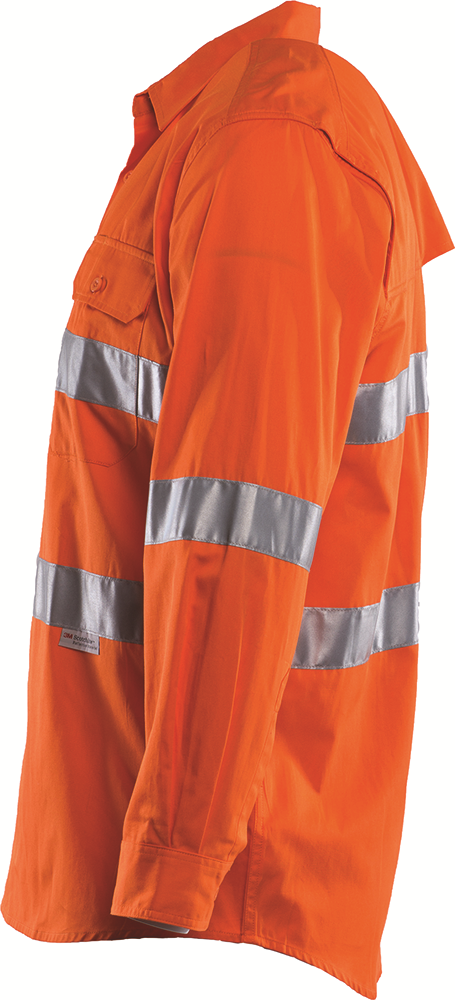 Other view of Workhorse MSH002 Men's High Visibility Vented Shirt Long Sleeve - Cotton - Orange - Small