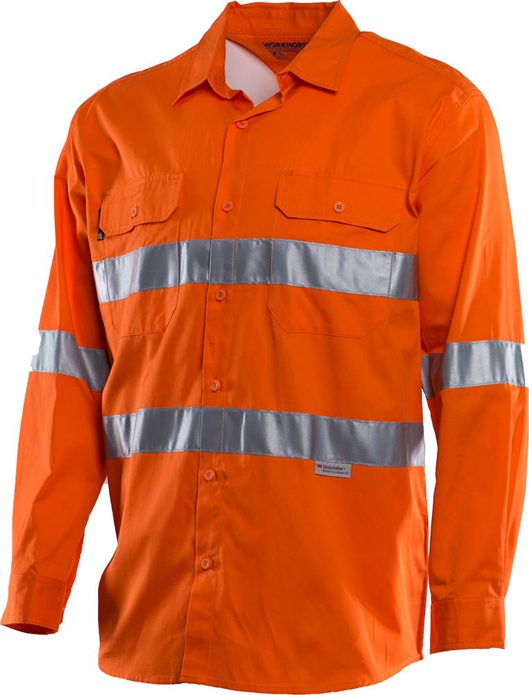 Other view of Workhorse MSH002 Men's High Visibility Vented Shirt Long Sleeve - Cotton - Orange - Small