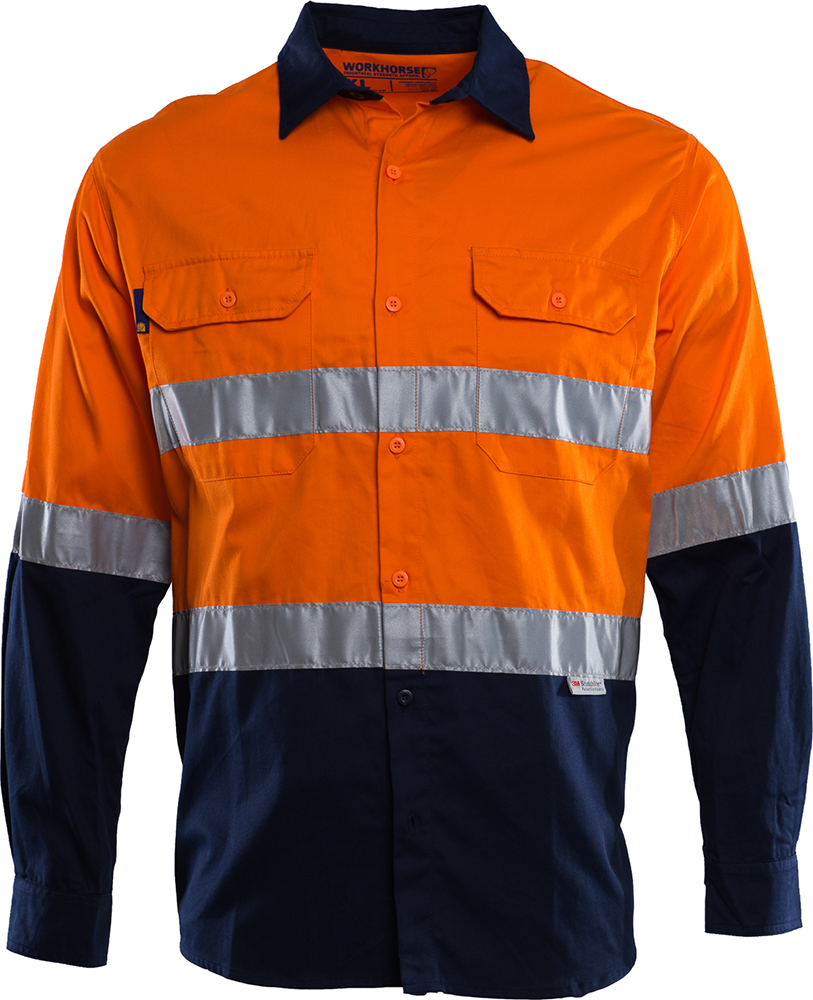 Other view of Workhorse MSH006 Shirt - Men - Two-Tone - High Visibility - Long Sleeve - Cotton - Orange/Navy - XL