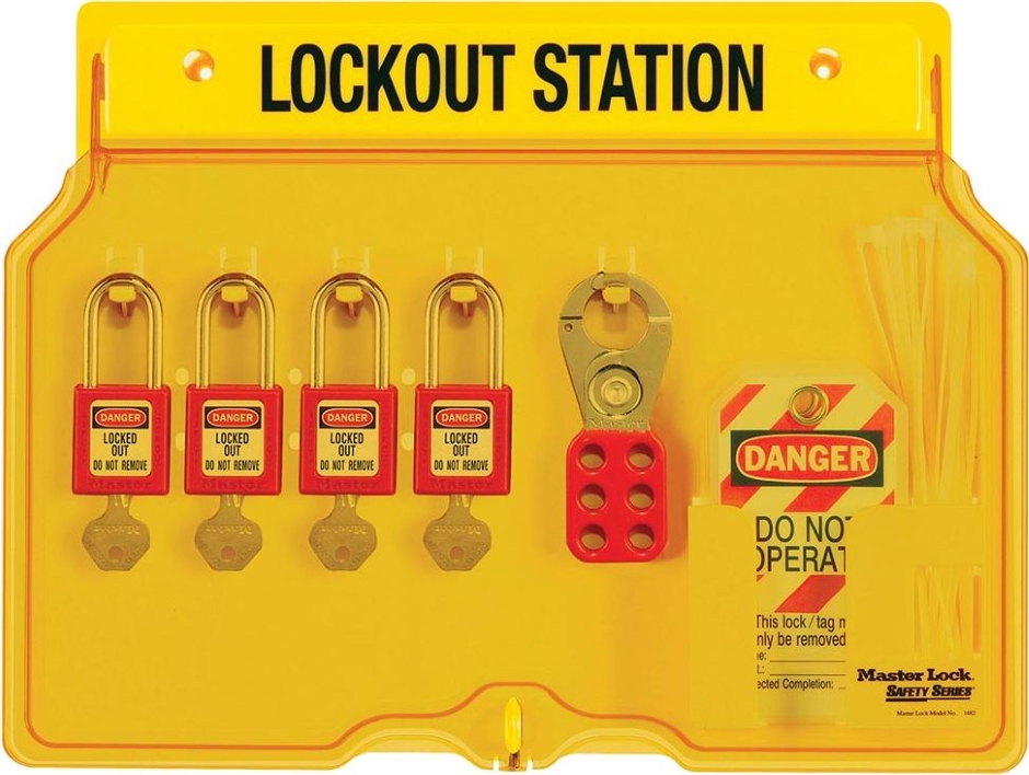 Other view of Lockout Station - Snap-lock - Filled - 4 Padlock - Yellow - 1482BP410 - Master Lock