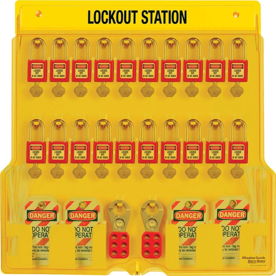 Other view of Lockout Station - Snap-lock - Filled - 20 Padlock - Yellow - 1484BP410 - Master Lock