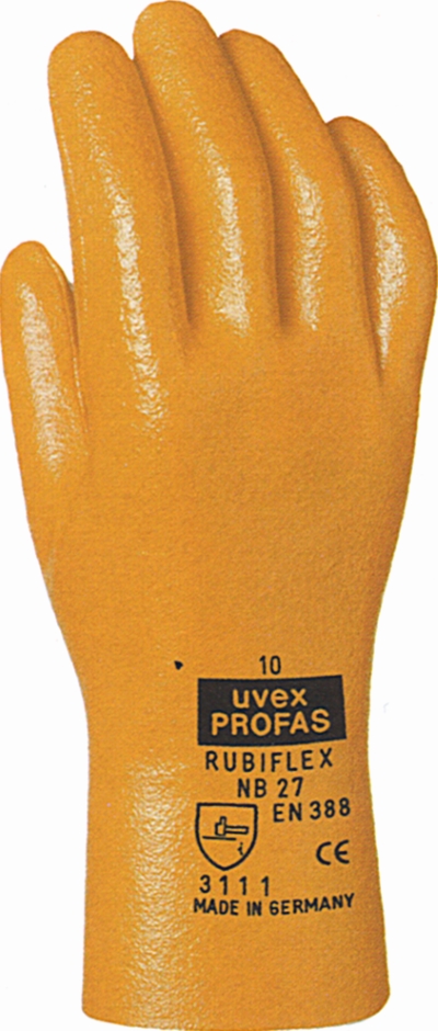 Other view of Multi-Purpose Coated Gloves - Gauntlet Cuff - Interlock Cotton - Full NBR Coated - Orange - Size 10 - NB27 - Rubiflex - uvex