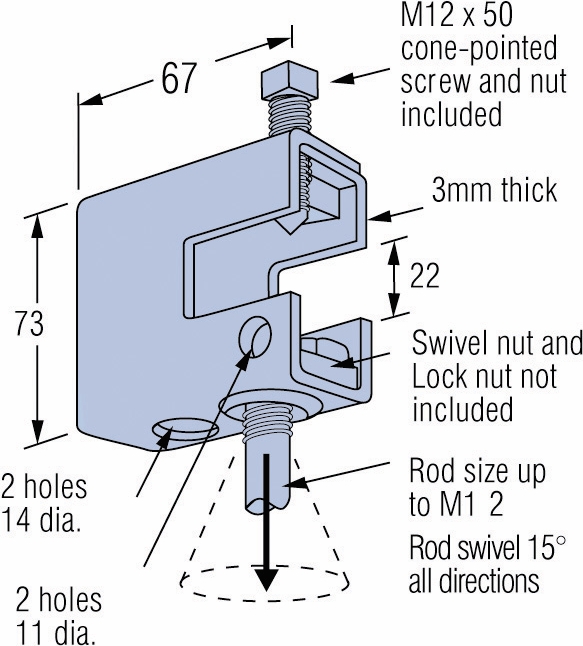 Other view of CLAMP BEAM Z/P HANGER 70X73X22MM P2676