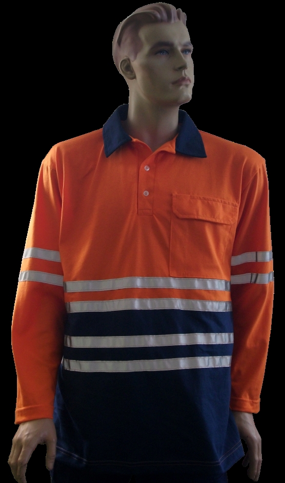 Other view of Men's Two-Tone Polo Shirt - Cotton - Orange/Navy - Small - POLO18 - Tuffa