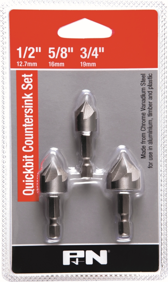 Other view of 3-Piece Countersink Set - Rose Head - 90° - CRV - Bright - 12 to 19 mm - PQ114 - Quickbits IMPACT - P&N