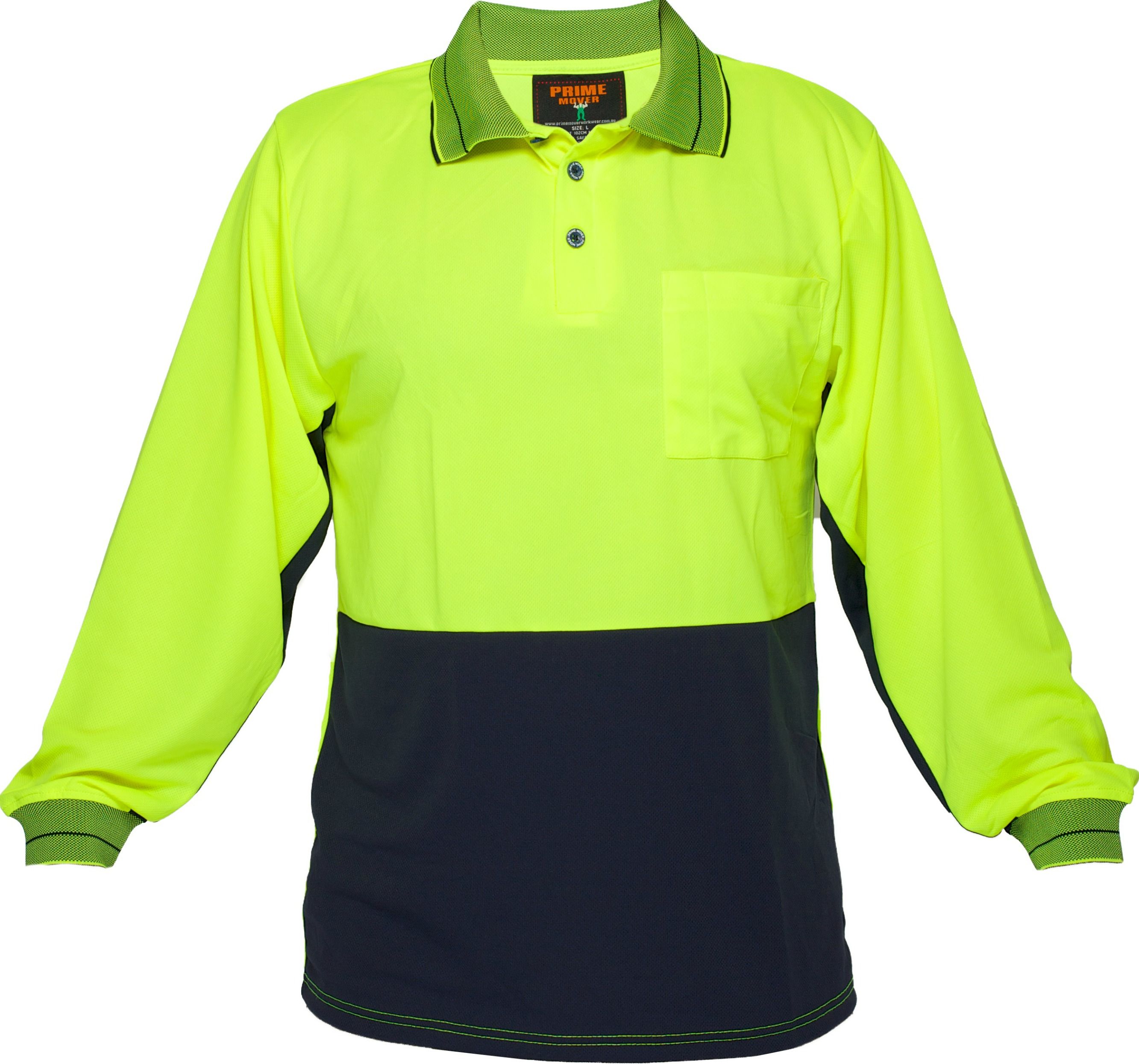 Other view of Men's Polo Shirt – Cotton Backed Polyester – Yellow/Navy – Large – HV213 – PRIME MOVER