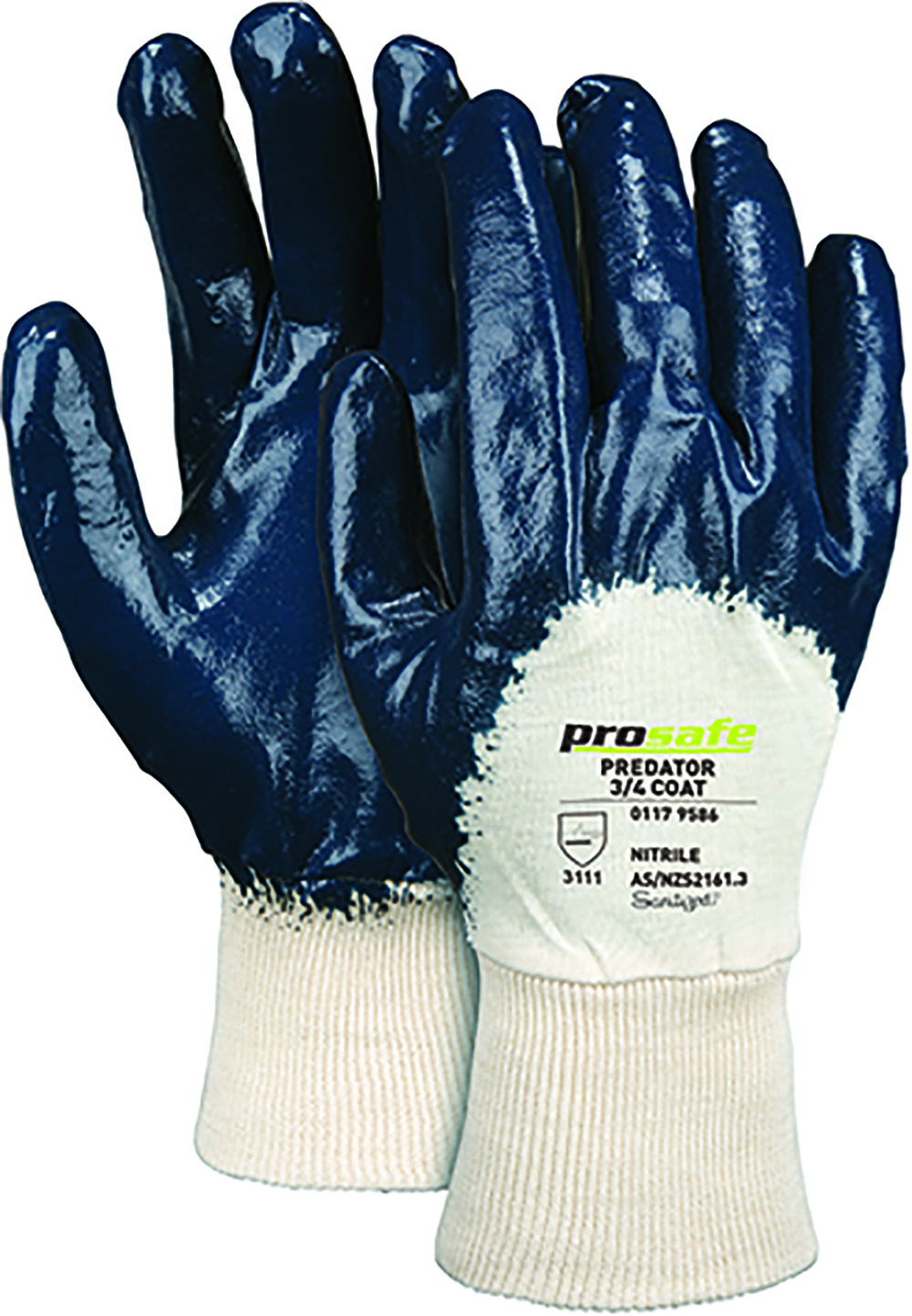 Other view of PROSAFE Predator 3/4 Coat W9780 General Purpose Gloves - Nitrile - Cotton Jersey - 3/4 Coated - Extended Cuff - Blue/White - S