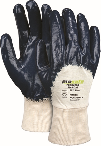 Other view of PROSAFE Predator 3/4 Coat W9780 General Purpose Gloves - Nitrile - Cotton Jersey - 3/4 Coated - Extended Cuff - Blue/White - M