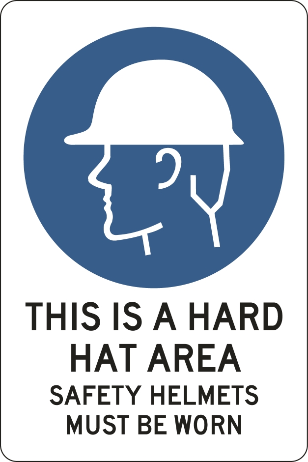 Other view of Safety Sign - Mandatory - This Is A Hard Hat Area Safety Helmets Must Be Worn - Polypropylene - Black On White - 450 x 600 mm - Prosafe