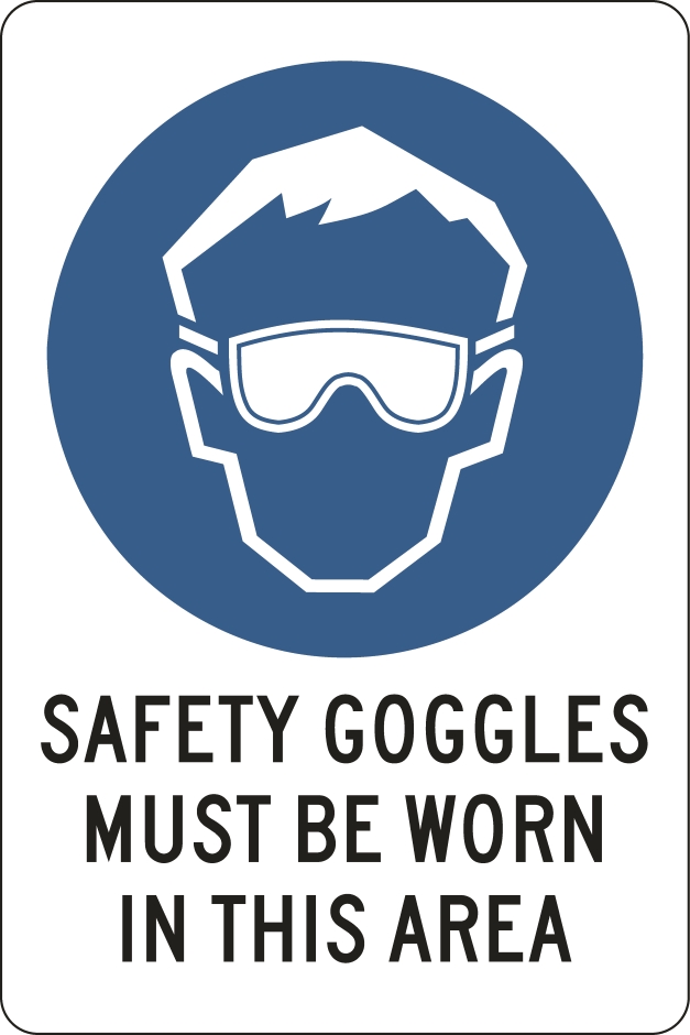 Other view of Safety Sign - Mandatory - Safety Goggles Must Be Worn In This Area - Colorbond Steel - Black On White - 450 x 600 mm - Prosafe