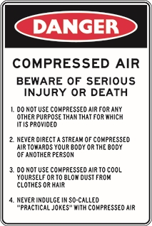 Other view of Safety Sign - Danger - Compressed Air Beware Of Serious Injury Or Death - Self Adhesive Vinyl - Red/Black/White - 180 x 250 mm - Prosafe