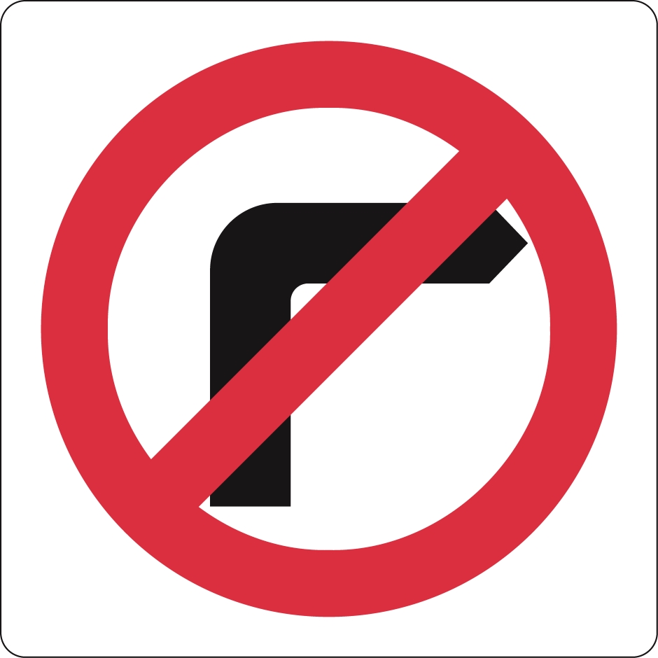 Other view of Safety Sign - Traffic - Reflective - No Right Turn - Aluminium - Black/Red/White - 600 x 600 mm - Prosafe