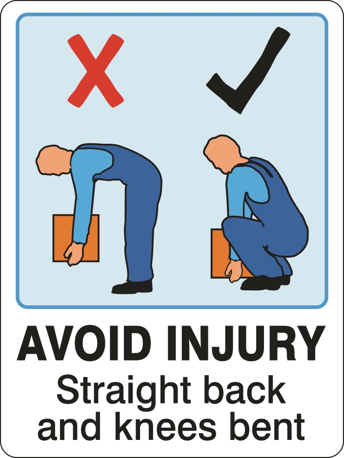 Other view of Safety Sign - Manual Handling/Injury Avoidance - Avoid Injury Straight Back And Knees Bent - Polypropylene - Black On White - 450 x 600 mm - Prosafe