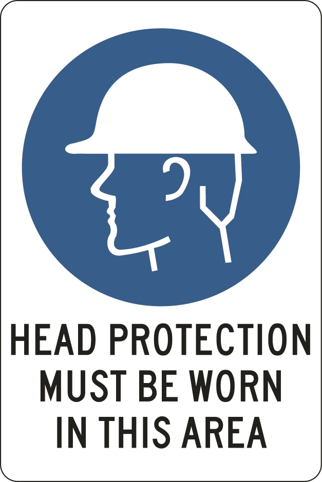 Other view of Safety Sign - Mandatory - Head Protection Must Be Worn In This Area - Polypropylene - Black On White - 225 x 300 mm - Prosafe