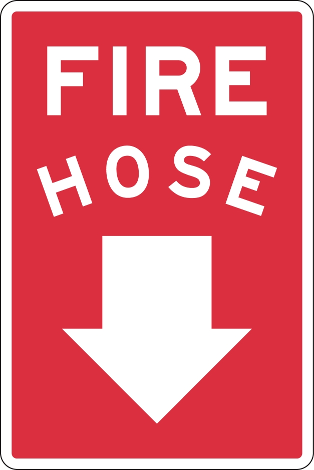 Other view of Safety Sign - Fire Equipment - Fire Hose (Down Arrow) - Colorbond Steel - White On Red - 450 x 600 mm - Prosafe