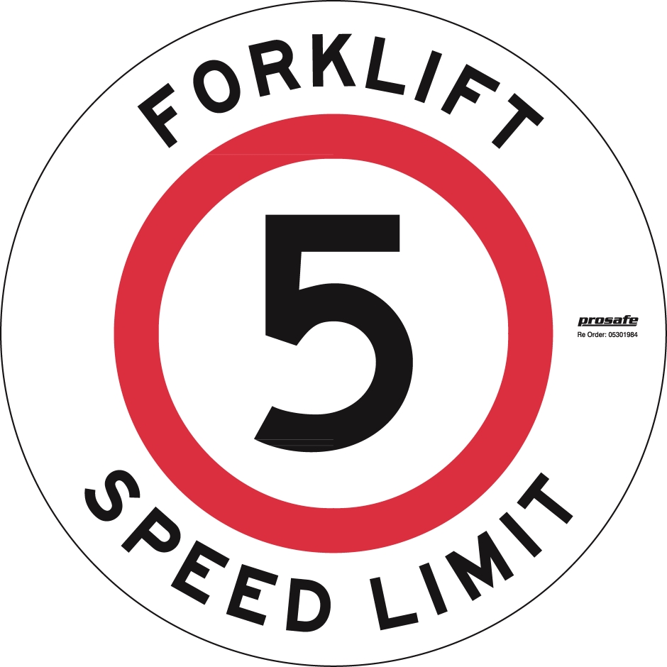 Other view of Safety Sign - Floor - Forklift Speed Limit 5 - Self Adhesive Vinyl - Black On White - 440 mm - Prosafe