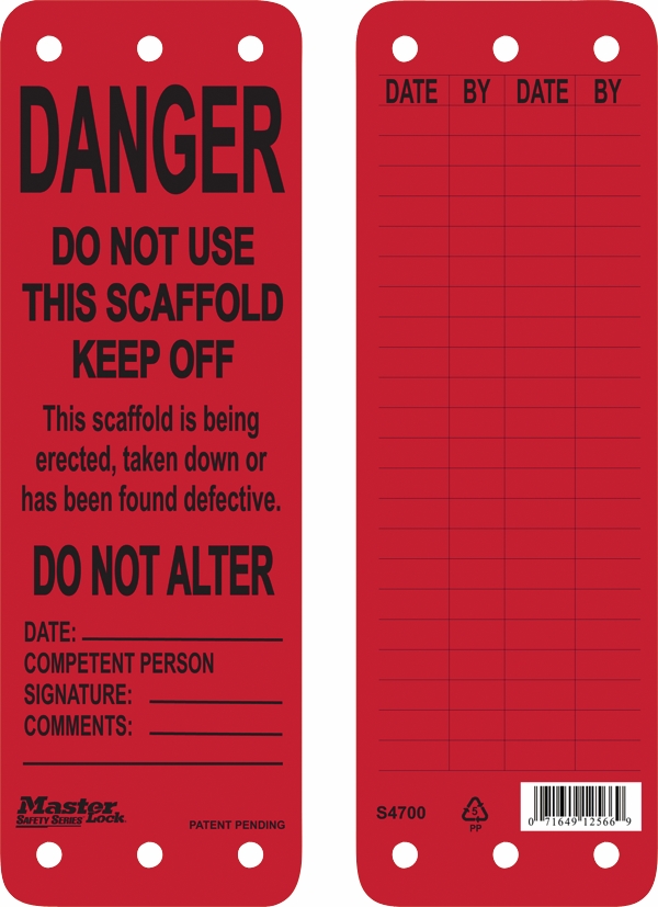 Other view of Scaff Tag - Danger - Red - 228 mm x 76 mm x 2 mm - S4700 - Master Lock