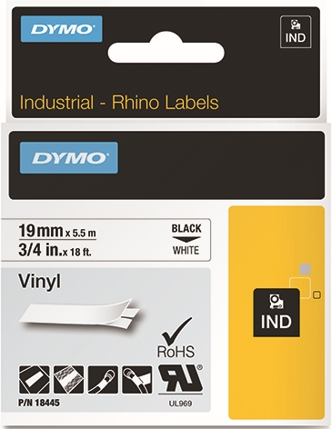 Other view of Industrial Label - Vinyl - Black On White - 18 ft x 1/2" - Dymo