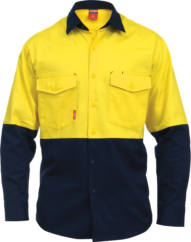 Other view of Men's 2-Tone Spliced Drill Shirt – Cotton – Yellow/Navy – Small – BW2350 – Stubbies