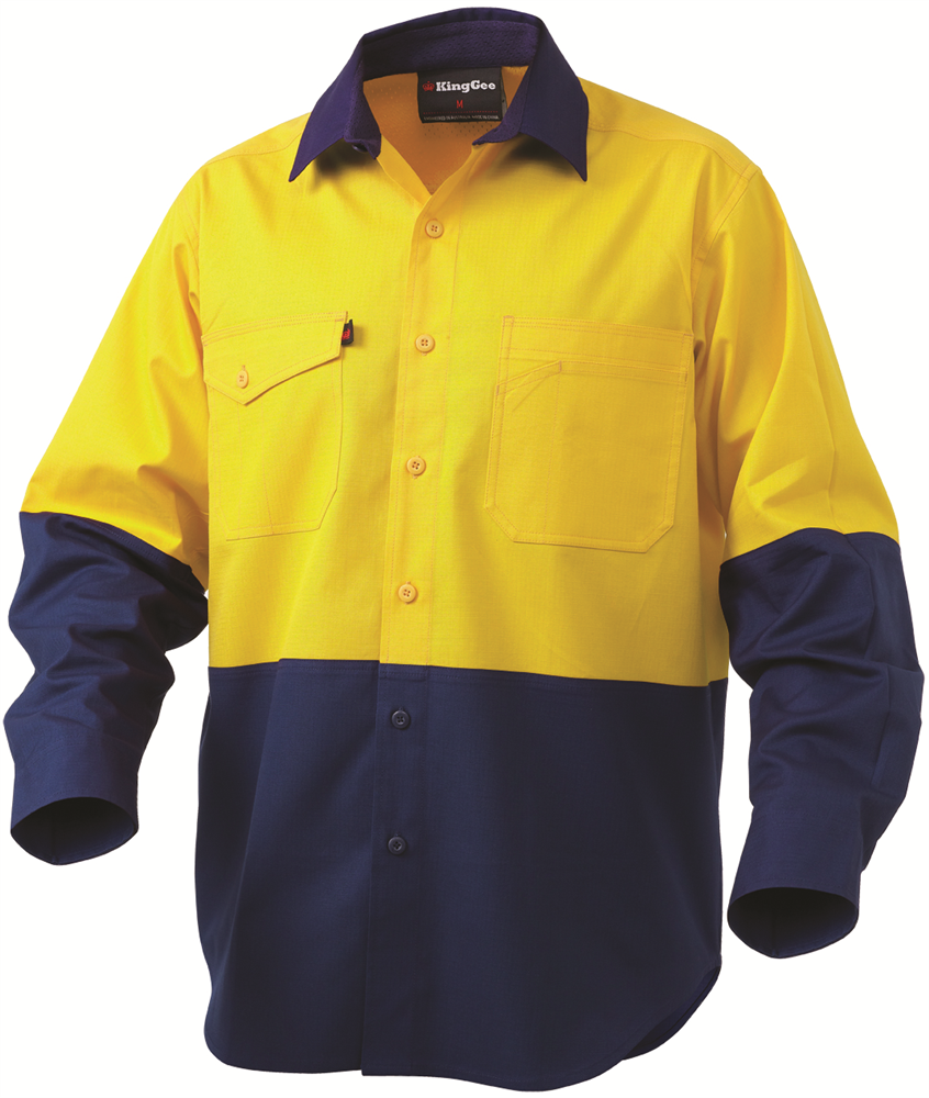 Other view of Men's WorkCool2 Spliced Shirt – Cotton – Yellow/Navy – X-Large – K54870 – King Gee