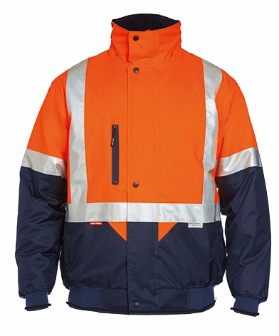 Other view of Men's 2-Tone Quilted Pilot Jacket With 3M Reflective Tape – Polyester Oxford Weave – Orange/Navy – Small – Y06064 – Foundations – Hard Yakka