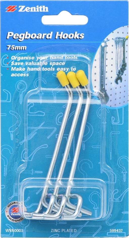 Other view of Zenith - Pegboard Hooks - Single - 75mm - Pack of 3