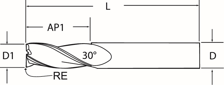 Other view of End Mill - Stub - 3-Flute - Square End - Solid Carbide - TiAlN - 16 mm - R30 - I3S - Metal Removal