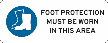 Other view of Safety Sign - Mandatory - Foot Protection Must Be Worn In This Area - Polypropylene - Black On White - 450 x 180 mm - Prosafe