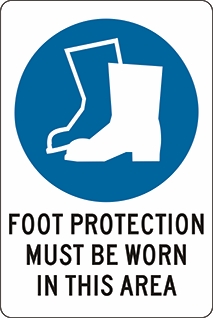 Other view of Safety Sign - Mandatory - Foot Protection Must Be Worn In This Area - Colorbond Steel - Black On White - 300 x 225 mm - Prosafe