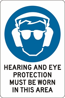 Other view of Safety Sign - Mandatory - Hearing And Eye Protection Must Be Worn In This Area - Colorbond Steel - Black On White - 600 x 450 mm - Prosafe