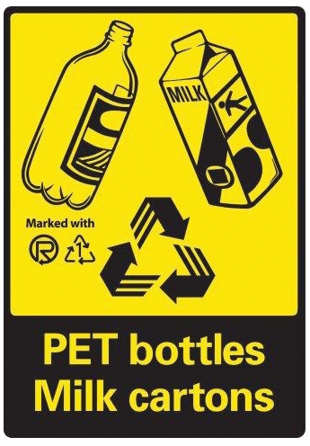 Other view of Safety Sign - Recycling - PET Bottles and Milk Cartons - Polyethylene - 450 x 180 mm - Prosafe