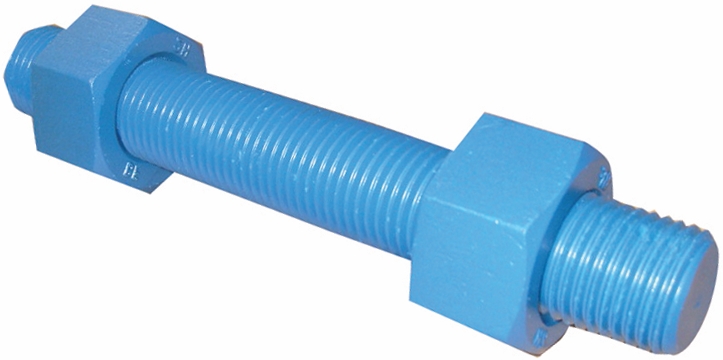 Other view of Double Ended Stud with 2 Nuts - Grade B7 - Steel - PTFE Blue - UNC - 1/2" x 70 mm - 2NB70120070PTB - QBC